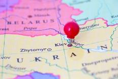 Red Pushpin On Map Of Ukraine-Bigandt_Photography-Stretched Canvas