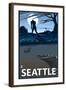 Bigfoot Scene in Seattle, WA-Lantern Press-Framed Art Print