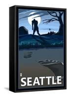 Bigfoot Scene in Seattle, WA-Lantern Press-Framed Stretched Canvas