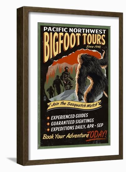 Bigfoot Tours - Vintage Sign-Lantern Press-Framed Art Print