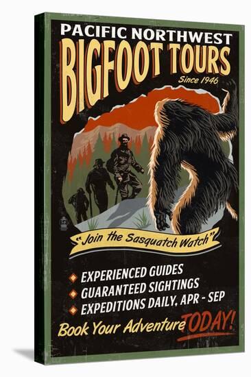 Bigfoot Tours - Vintage Sign-Lantern Press-Stretched Canvas