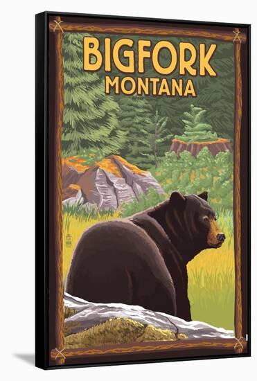 Bigfork, Montana - Bear in Forest-Lantern Press-Framed Stretched Canvas