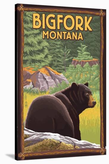 Bigfork, Montana - Bear in Forest-Lantern Press-Stretched Canvas