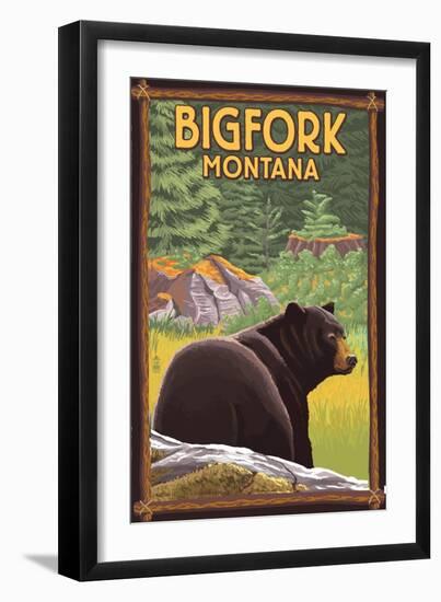 Bigfork, Montana - Bear in Forest-Lantern Press-Framed Art Print