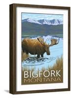 Bigfork, Montana - Moose and Lake-Lantern Press-Framed Art Print