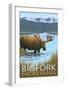 Bigfork, Montana - Moose and Lake-Lantern Press-Framed Art Print