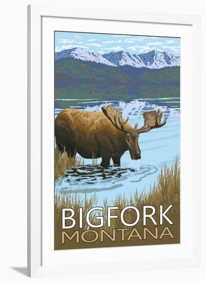 Bigfork, Montana - Moose and Lake-Lantern Press-Framed Art Print