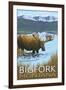Bigfork, Montana - Moose and Lake-Lantern Press-Framed Art Print