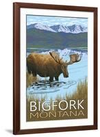 Bigfork, Montana - Moose and Lake-Lantern Press-Framed Art Print