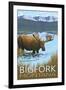 Bigfork, Montana - Moose and Lake-Lantern Press-Framed Art Print