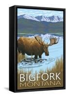 Bigfork, Montana - Moose and Lake-Lantern Press-Framed Stretched Canvas