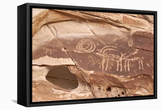 Bighorn Sheep and Symbol Petroglyphs, Gold Butte, Nevada, United States of America, North America-James Hager-Framed Stretched Canvas