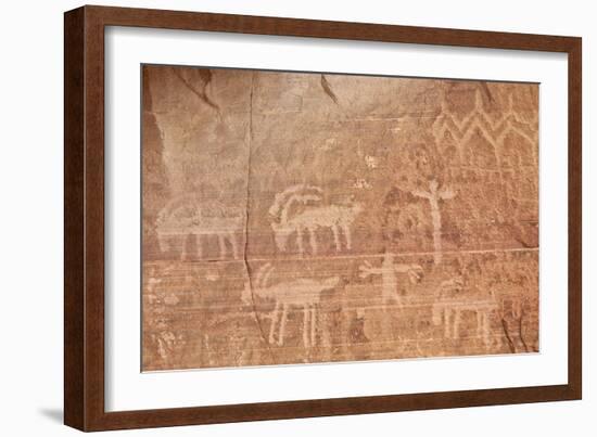 Bighorn Sheep, Human, and Geometric Petroglyphs, Gold Butte, Nevada, Usa-James Hager-Framed Photographic Print