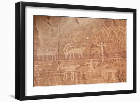 Bighorn Sheep, Human, and Geometric Petroglyphs, Gold Butte, Nevada, Usa-James Hager-Framed Photographic Print