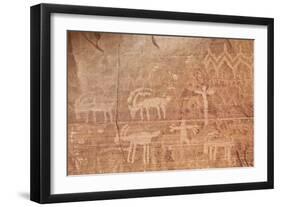 Bighorn Sheep, Human, and Geometric Petroglyphs, Gold Butte, Nevada, Usa-James Hager-Framed Photographic Print