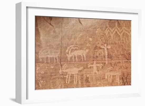 Bighorn Sheep, Human, and Geometric Petroglyphs, Gold Butte, Nevada, Usa-James Hager-Framed Photographic Print