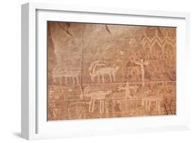 Bighorn Sheep, Human, and Geometric Petroglyphs, Gold Butte, Nevada, Usa-James Hager-Framed Photographic Print