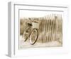 Bike by Beach Fence-null-Framed Art Print