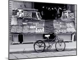 Bike Parked in Front of Fruit Stand, Lombardia, Milan, Italy-Walter Bibikow-Mounted Photographic Print