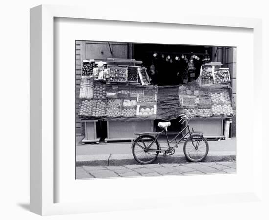 Bike Parked in Front of Fruit Stand, Lombardia, Milan, Italy-Walter Bibikow-Framed Photographic Print