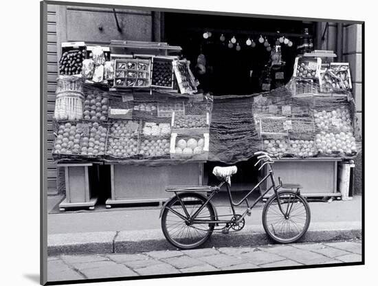 Bike Parked in Front of Fruit Stand, Lombardia, Milan, Italy-Walter Bibikow-Mounted Photographic Print