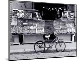 Bike Parked in Front of Fruit Stand, Lombardia, Milan, Italy-Walter Bibikow-Mounted Photographic Print