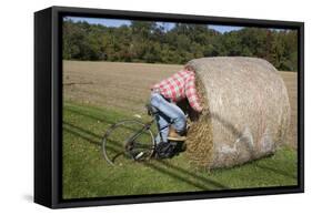 Bike Riding into Hay Bail-null-Framed Stretched Canvas