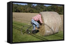 Bike Riding into Hay Bail-null-Framed Stretched Canvas