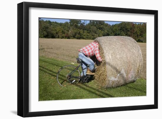 Bike Riding into Hay Bail-null-Framed Photographic Print