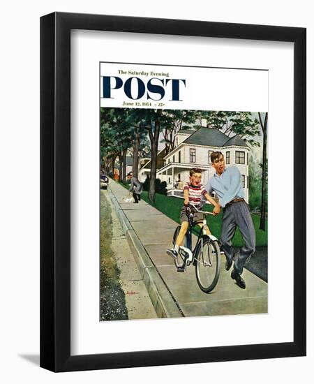 "Bike Riding Lesson" Saturday Evening Post Cover, June 12, 1954-George Hughes-Framed Giclee Print