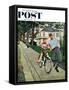 "Bike Riding Lesson" Saturday Evening Post Cover, June 12, 1954-George Hughes-Framed Stretched Canvas