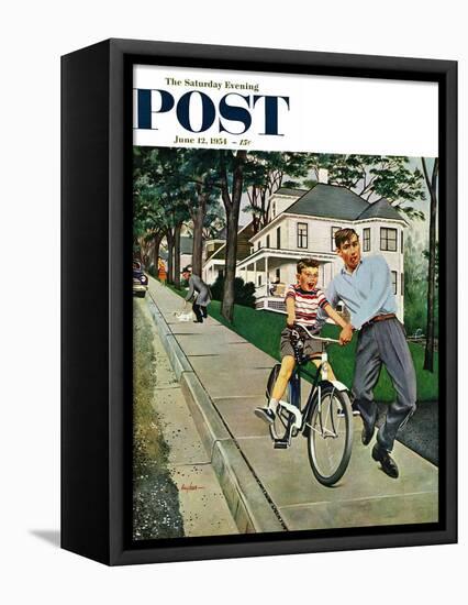"Bike Riding Lesson" Saturday Evening Post Cover, June 12, 1954-George Hughes-Framed Stretched Canvas