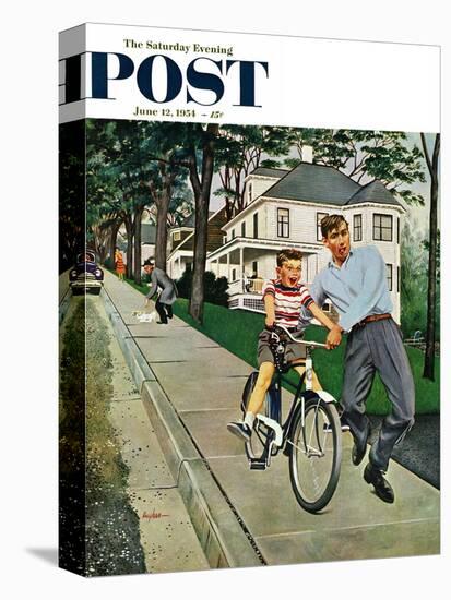 "Bike Riding Lesson" Saturday Evening Post Cover, June 12, 1954-George Hughes-Stretched Canvas