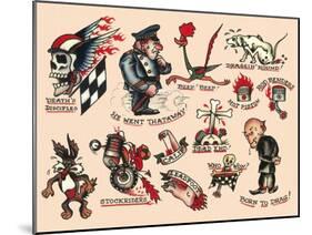 Biker Authentic Tattoo Flash by Norman Collins, aka, Sailor Jerry-null-Mounted Art Print