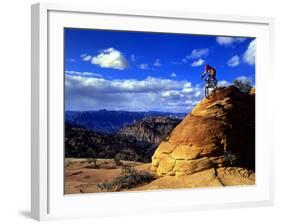 Biker Challenges Slickrock near Rockville, Utah, USA-Howie Garber-Framed Photographic Print