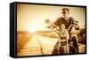 Biker Man Sits on a Bike-Andrey Armyagov-Framed Stretched Canvas