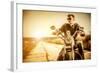 Biker Man Sits on a Bike-Andrey Armyagov-Framed Photographic Print