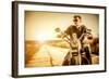 Biker Man Sits on a Bike-Andrey Armyagov-Framed Photographic Print