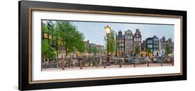 Bikes and Houses Along Canal at Dusk at Intersection of Herengracht and Brouwersgracht-null-Framed Photographic Print