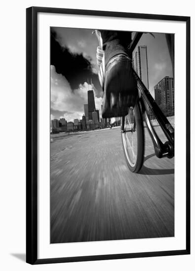 Biking Chicagos Lakefront BW-Steve Gadomski-Framed Photographic Print