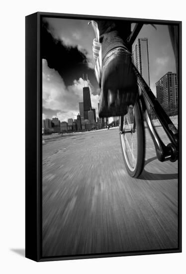 Biking Chicagos Lakefront BW-Steve Gadomski-Framed Stretched Canvas