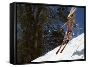 Bikini Clad Snow Skier-null-Framed Stretched Canvas