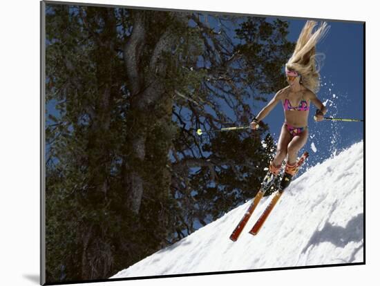 Bikini Clad Snow Skier-null-Mounted Premium Photographic Print