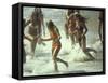 Bikini Clad Teens Frolicking in Surf at Beach-Co Rentmeester-Framed Stretched Canvas