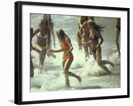 Bikini Clad Teens Frolicking in Surf at Beach-Co Rentmeester-Framed Photographic Print