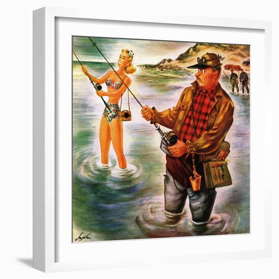 "Bikini Surf Fisher," July 26, 1947-Constantin Alajalov-Framed Giclee Print