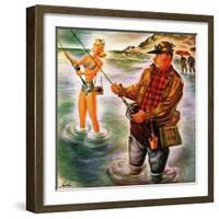 "Bikini Surf Fisher," July 26, 1947-Constantin Alajalov-Framed Premium Giclee Print