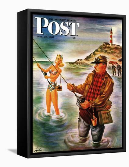 "Bikini Surf Fisher," Saturday Evening Post Cover, July 26, 1947-Constantin Alajalov-Framed Stretched Canvas