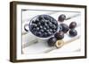 Bilberries and Plums with Enamel Dishes-Andrea Haase-Framed Photographic Print