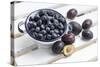 Bilberries and Plums with Enamel Dishes-Andrea Haase-Stretched Canvas